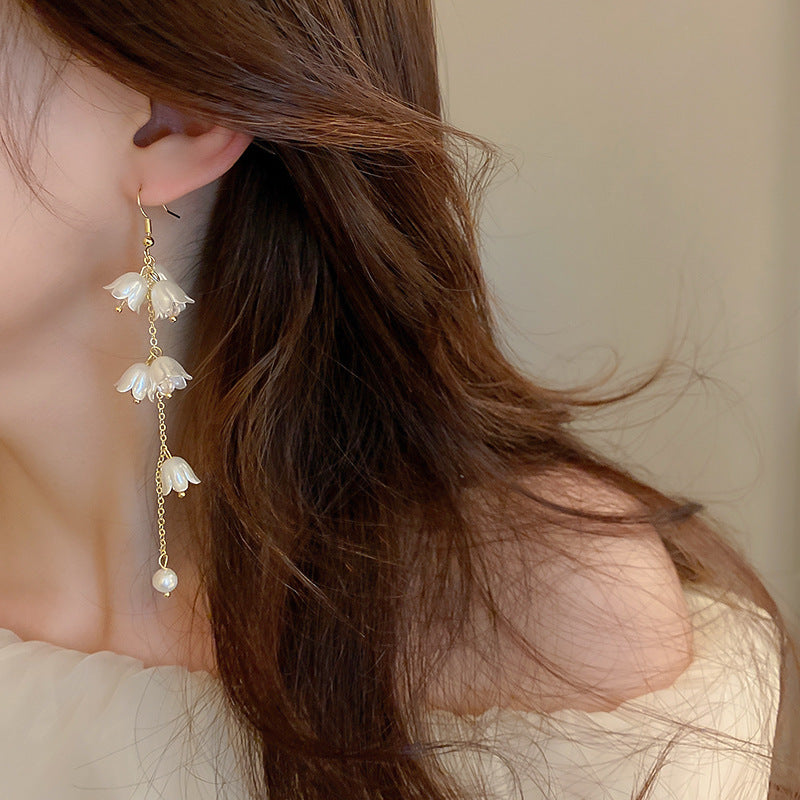 Needle High-grade Flower Tassel Pearl French Fashion Earrings
