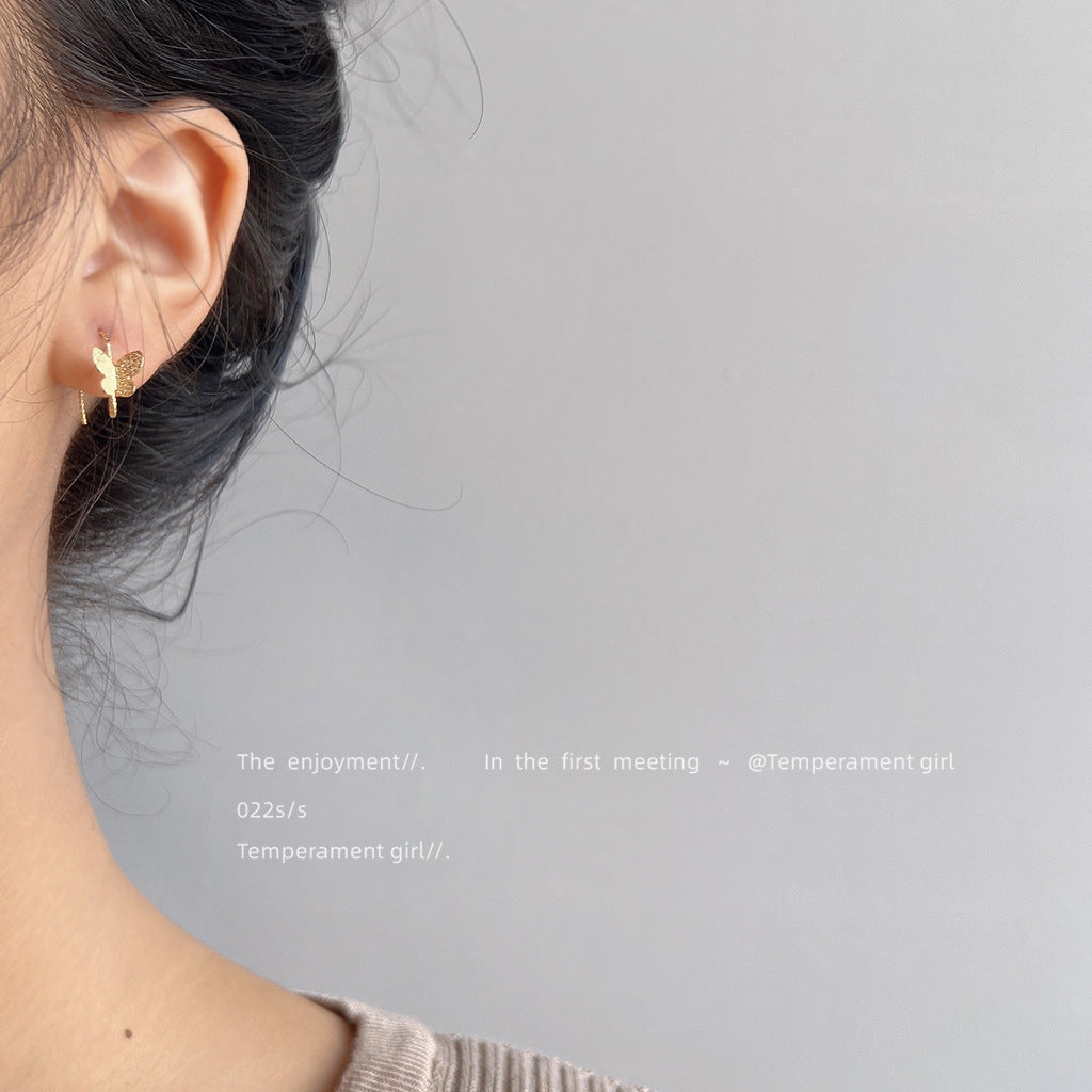 French Simplicity Butterfly Plated Female Niche Design Petite Live Earrings
