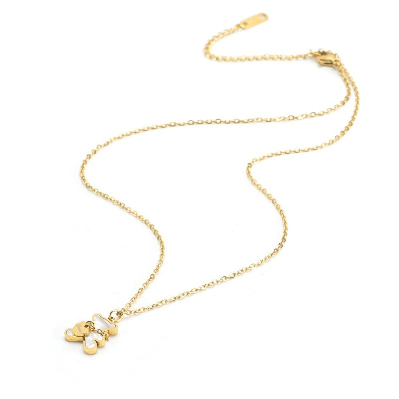 Steel Cute White Shell Heart Golden Bear Suit Jewelry Set