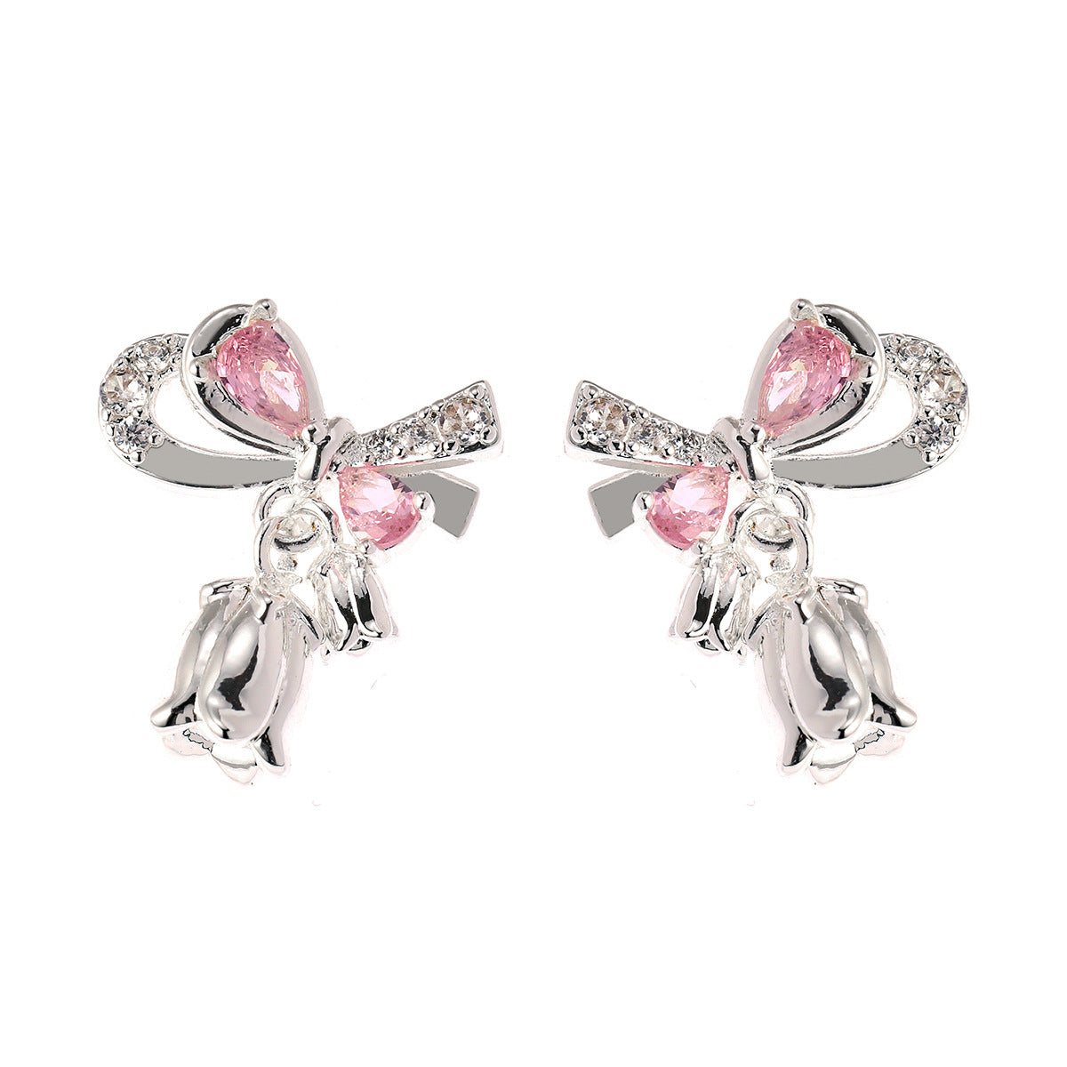 Sier Needle Light Luxury Zircon Bow Flower Niche Sweet Design Earrings
