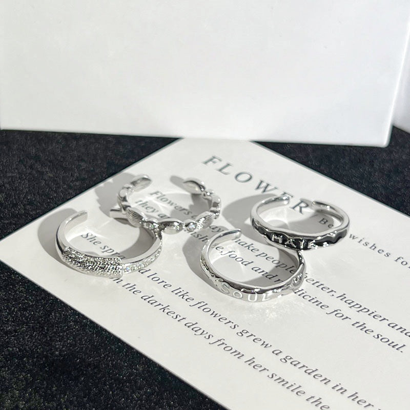 White With Letters Enamel Couple Female Unisex Style Brushed Micro Ring
