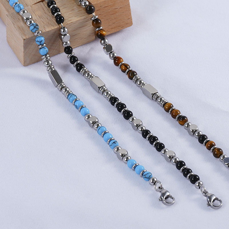 Stone Stainless Steel Obsidian Fashion Blue Turquoise Handmade Bracelet