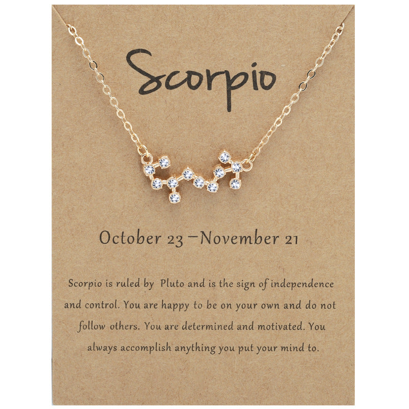 Twee Constellation Brown Card Rhinestone Clavicle Necklaces