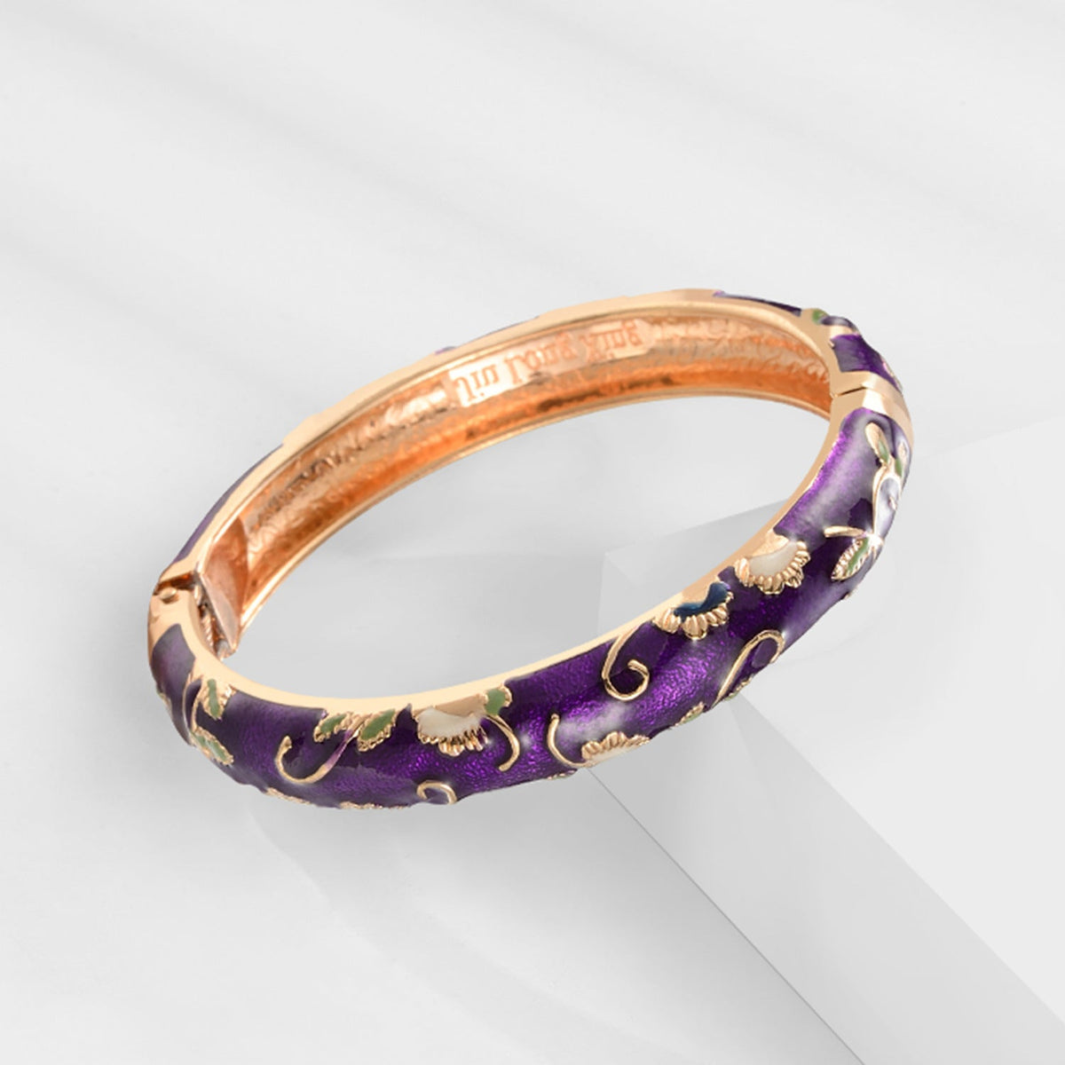 Cloisonne Vintage Court Style Purple Peony Flower Enamel Bracelet