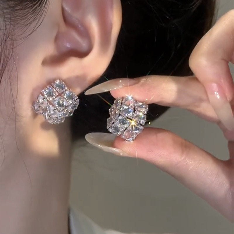 Geometric Square Super Flash Zircon Fashionable Temperament Luxury High-grade Style Earrings