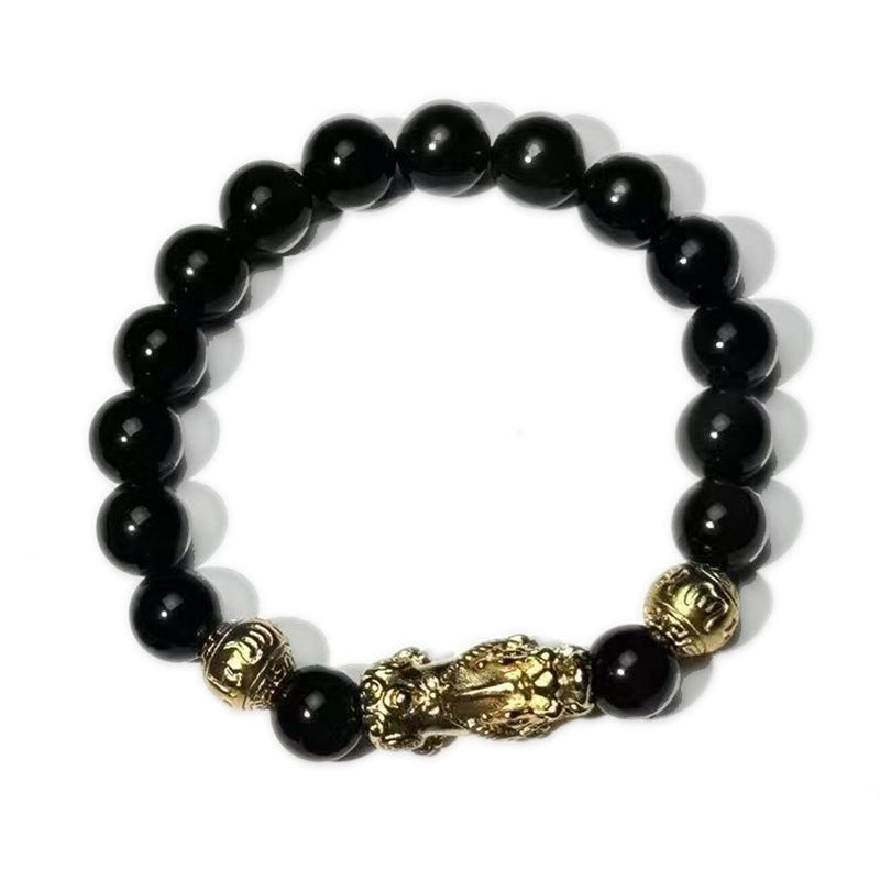 Men's Obsidian Alluvial Gold Lucky Ethnic Style Six Bracelet
