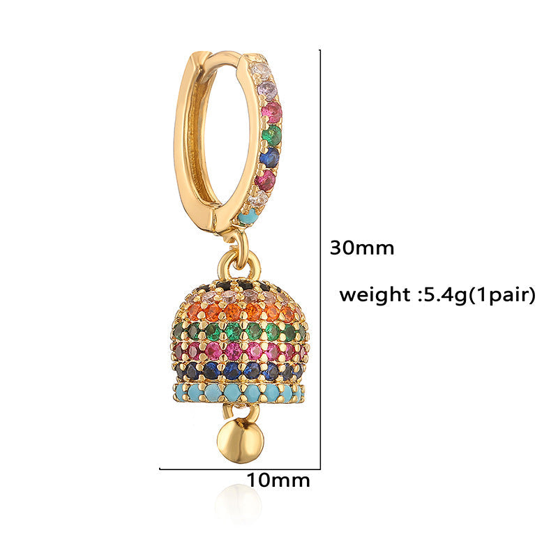 Luxury Fashion Copper Inlaid Color Diamond Bell Niche High Sense Earrings