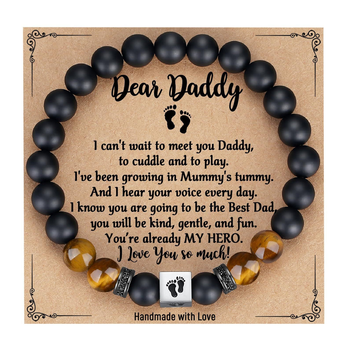 Men's Father's Day Gift Black Frosted Tigereye Stainless Steel Bracelets