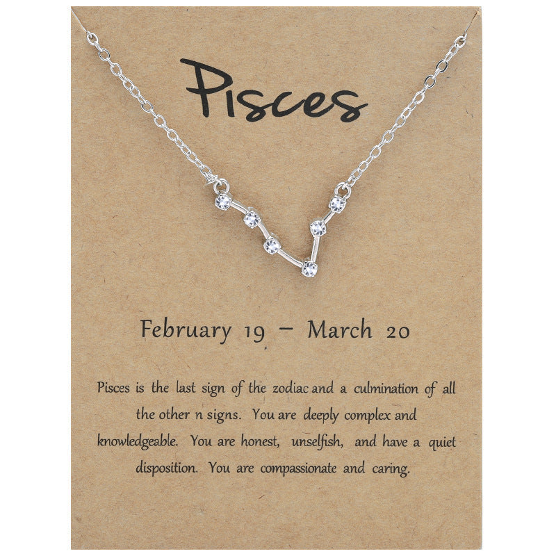 Twee Constellation Brown Card Rhinestone Clavicle Necklaces