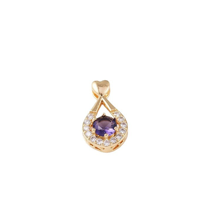 Golden Drop-shaped Amethyst Jeweled Elegant Graceful Pendant