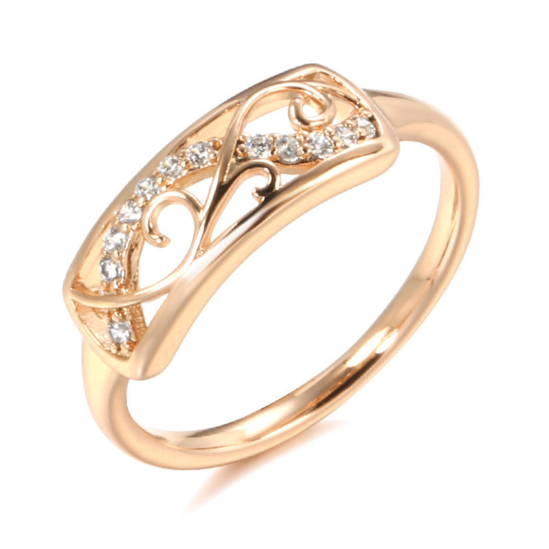 Women's Fashion Zircon Simple Elegant Flower Copper Plated Real Ring