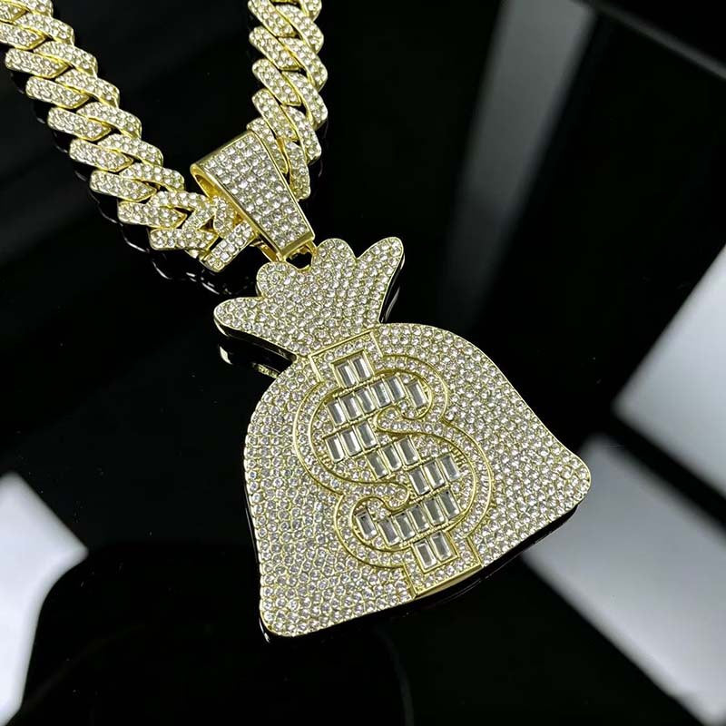 Alloy Personality Rock Candy Diamond Beauty Gold Coin Money Pendant