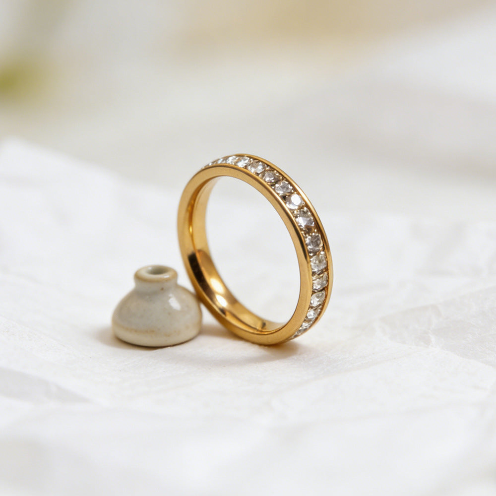 Stainless Steel Female Style Personality Roman Numerals Golden Smooth Rings