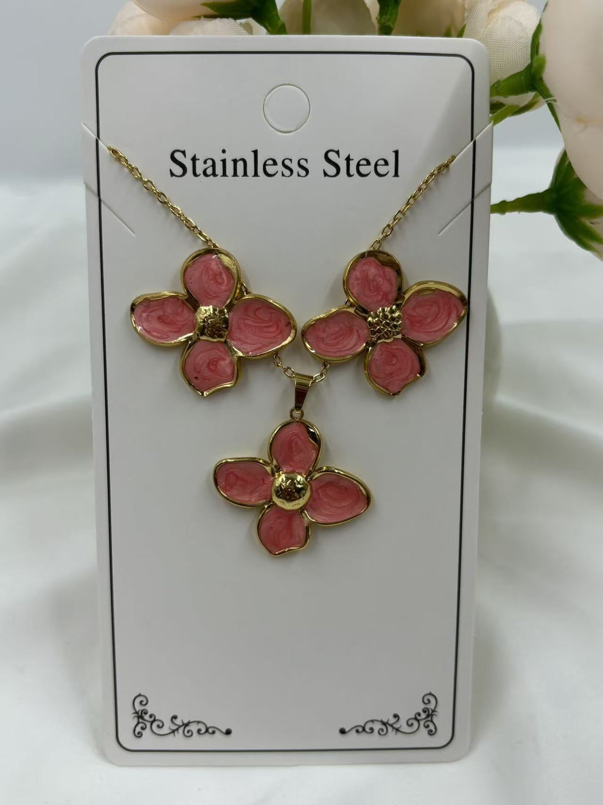 Women's Oil Dripping Petals Stainless Steel Gold Plating Elegant Jewelry Set