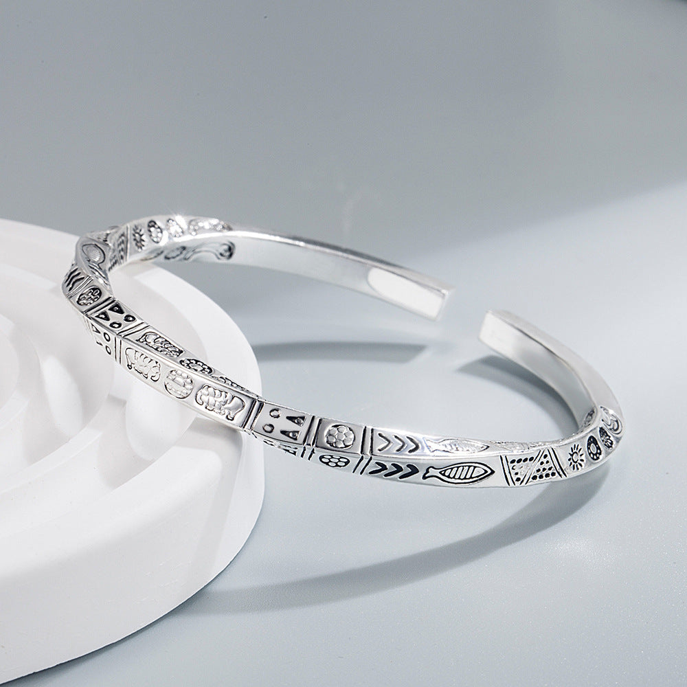 Women's Personalized Mobius Strip Totem Sier-plated Vintage Handmade Solid Opening Bracelet