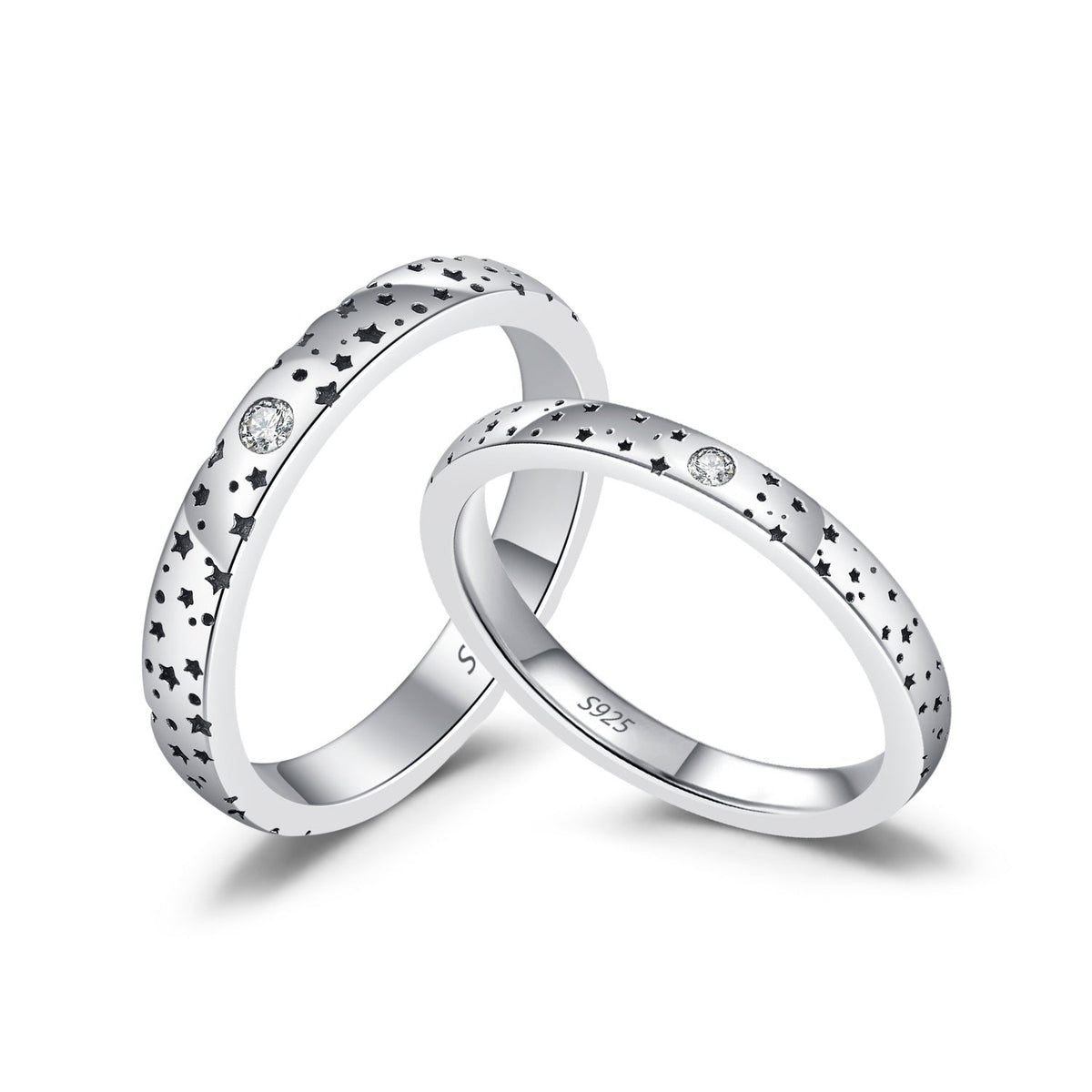 Star-Shaped D-Color VVS1 Moissanite Engagement Ring in Sterling Silver – Narrow and Wide Band Options