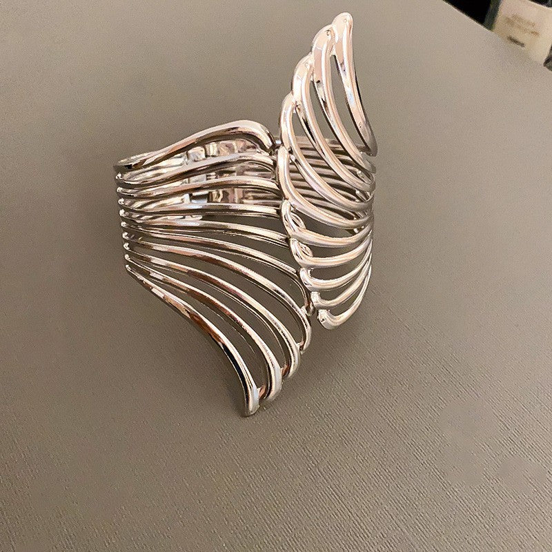 Metallic Striped Geometric Cross Flowers Openings Niche Exaggerated High Bracelet