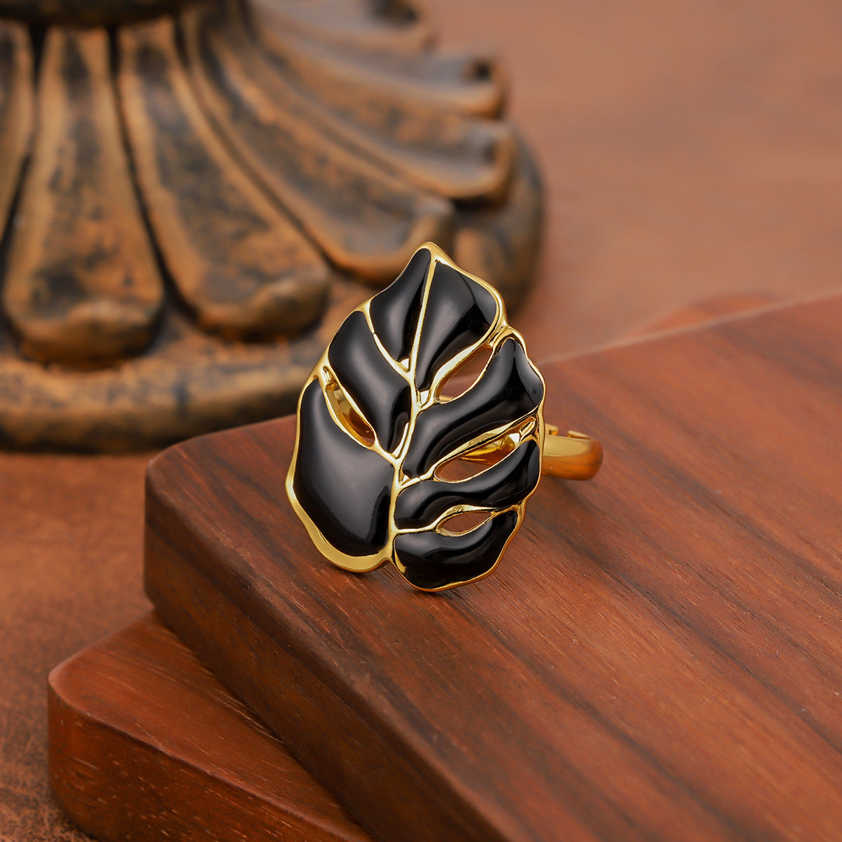 Oil Dripping Stainless Steel Leaves Five-pointed Rings