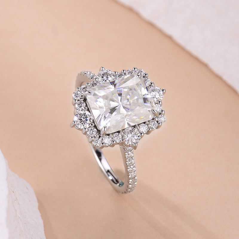 4-Carat D-Color VVS1 Moissanite Solitaire Engagement Ring in White Gold-Plated Sterling Silver