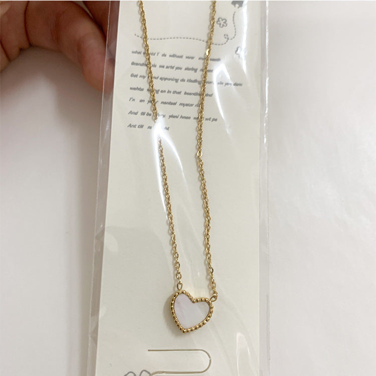 Women's Steel Double-sided Little Red Heart Shell Design Simple Green Clavicle Necklaces