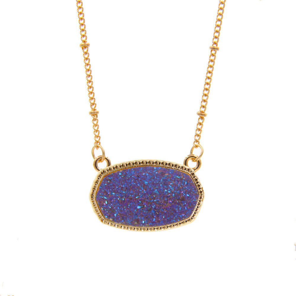 Gold Imitation Vug Gem Oval Clavicle Chain Jewelry Set