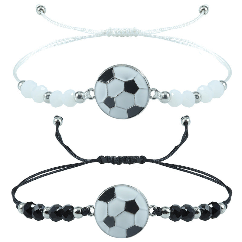 Sports Football Black White Beaded Style Bracelet