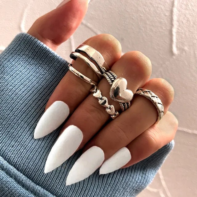 Alloy Chain Vintage Crying Face Poker Hollow Love Ring