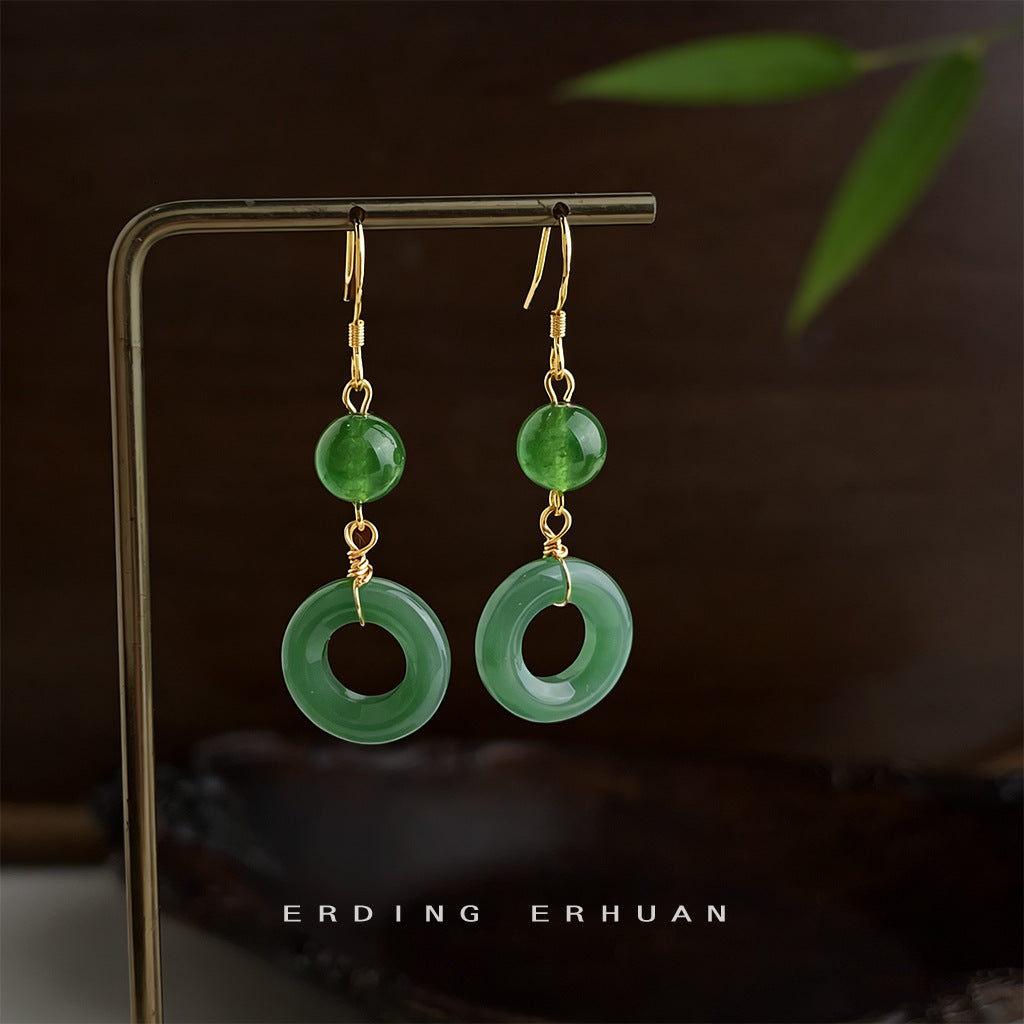 Costume Decoration Sier Plated Needle Agate Jade Green Handmade Design Rings