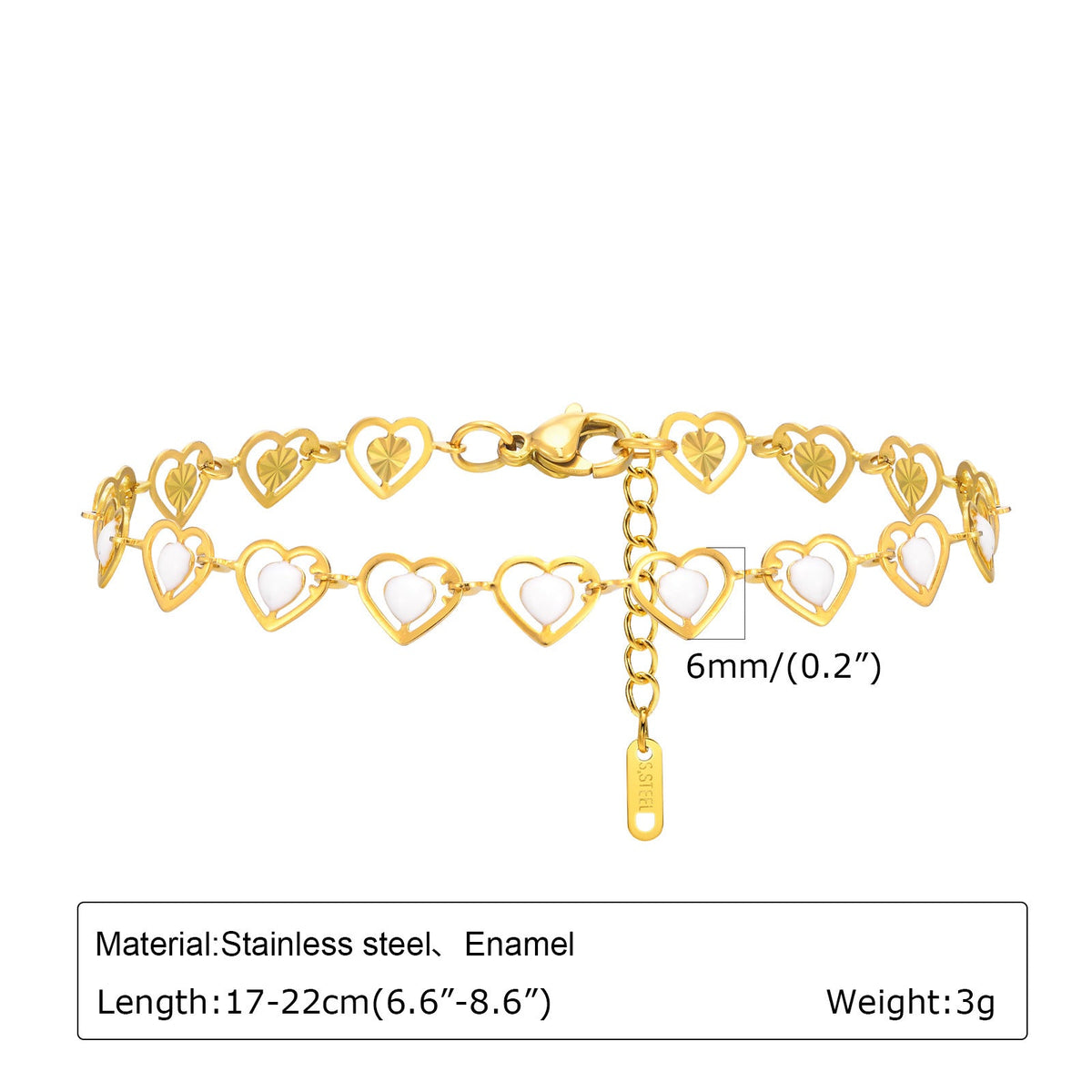 Women's Stainless Steel Drop White Oil Heart-shaped Flower Cherry Color Bracelet