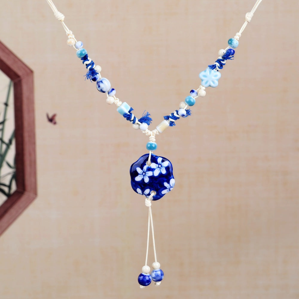 Women's Retro Ethnic Style Ceramic Butterfly Bell Fashionable Necklace
