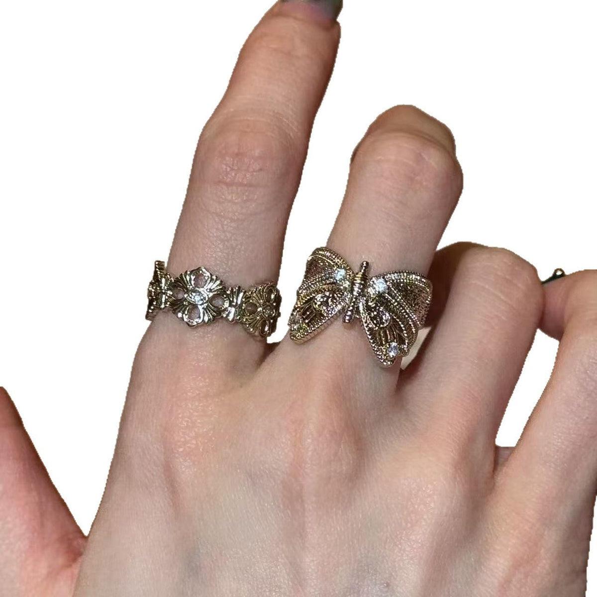 Coffee Gold Flower-de-luce Butterfly Retro Minority Design Open Twin Rings
