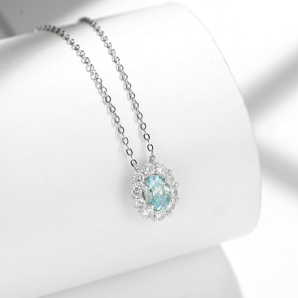 Paraba Blue Oval D-Color VVS1 Moissanite Pendant Necklace in Sterling Silver with 18K Gold Plating