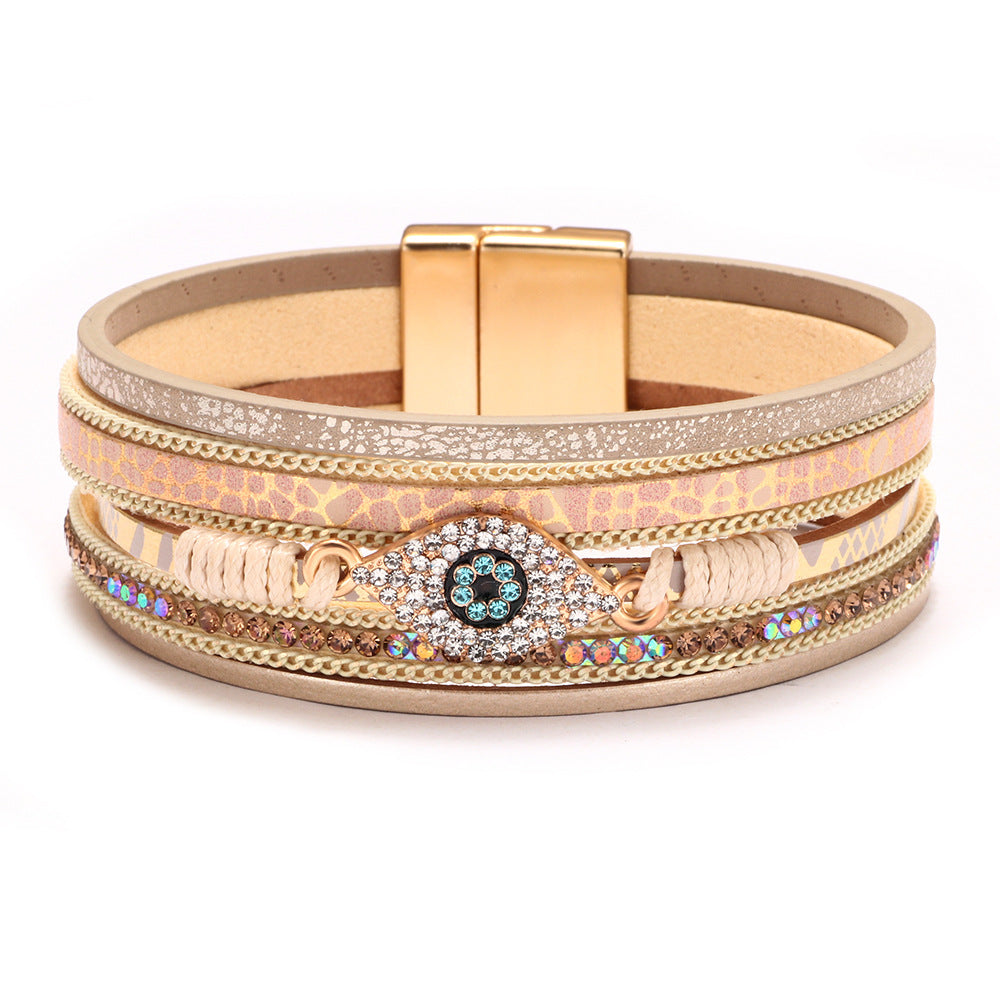 Bohemian Style Devil's Eye Diamond Leather Simple Bracelet