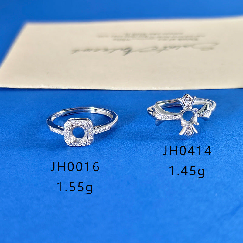 Sterling Sier Frame Round Adjustable Mouth Cross Diamond Claw Inlaid Ring