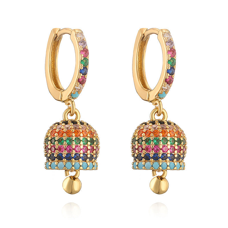 Luxury Fashion Copper Inlaid Color Diamond Bell Niche High Sense Earrings