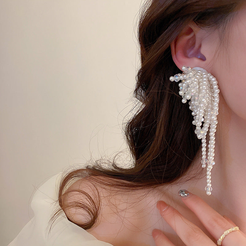 Needle High-grade Flower Tassel Pearl French Fashion Earrings