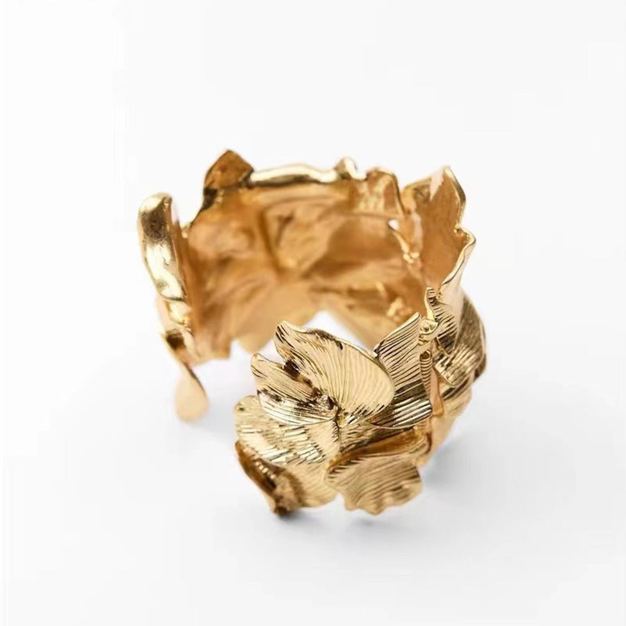 Exaggerated Metal Leaf Petal Stitching Wide Fashionable Bracelet