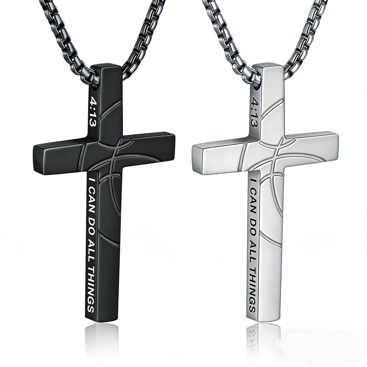 Men's Basketball Cross Double-sided Lettering Inspirational Scripture Personalized Necklace