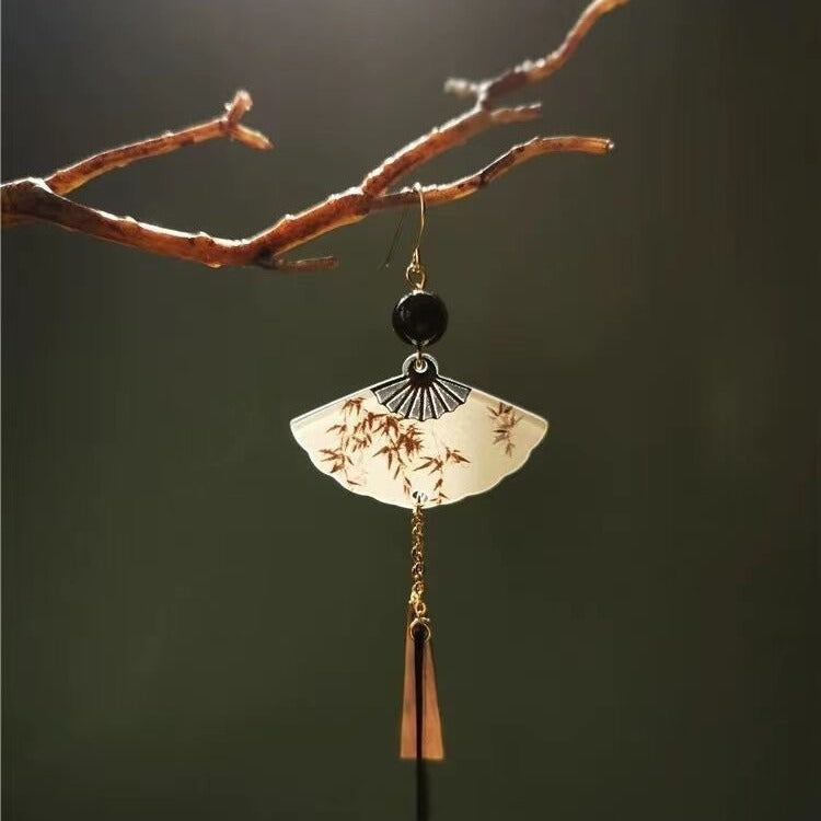 Retro National Fan-shaped Tassel Temperamental High Earrings
