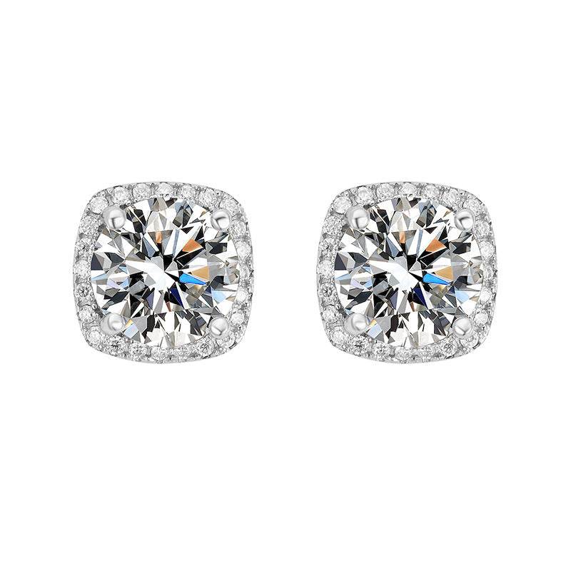 S925 Magnetic Multicolor Moissanite Square Halo Stud Earrings for Men Women, 0.5/1ct Round Cut