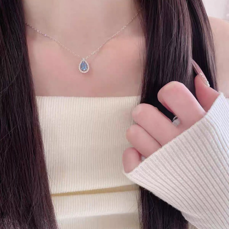 Women's Sterling Sier Blue Tears Drop For Light Luxury Necklace