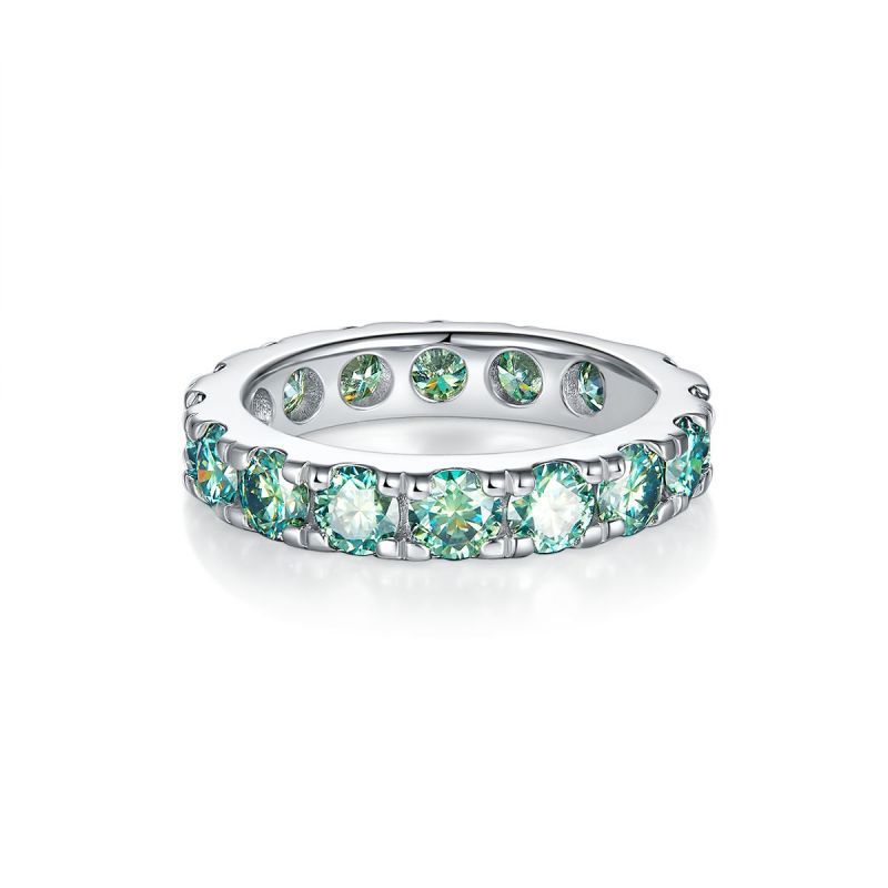 Blue-Green D-Color VVS1 Moissanite Stack Engagement Ring Set – 4mm Round Brilliant Cut, Sterling Silver Gold-Plated Band for Women & Men