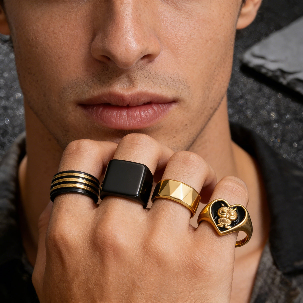 Men's Titanium Steel Trendy Fashion Casting Love Owl Rings
