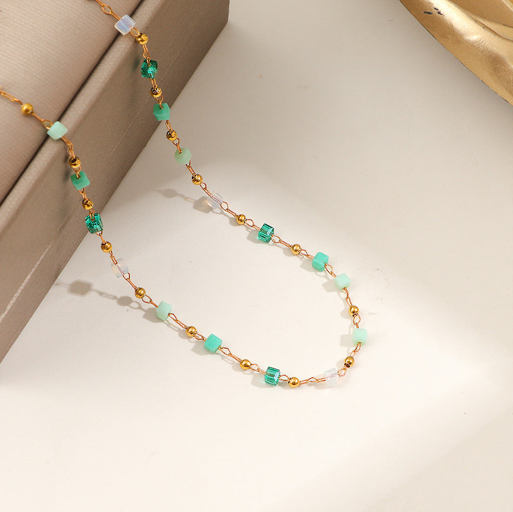 Women's Fashion Small Fresh Color Crystal String Beads Necklaces