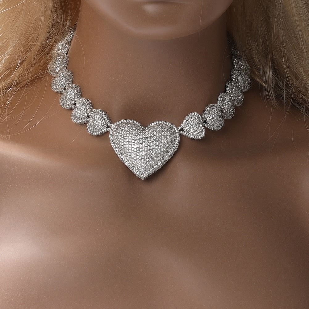 Heart-shaped Zircon Style Peach Heart Chain Necklaces