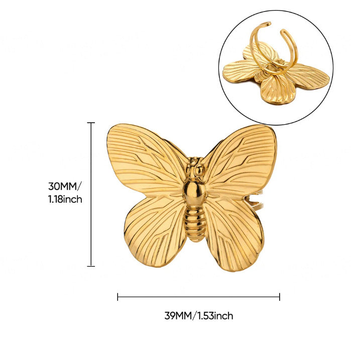 Women's Gold Exquisite Mini Small Butterfly Zircon Opening Rings
