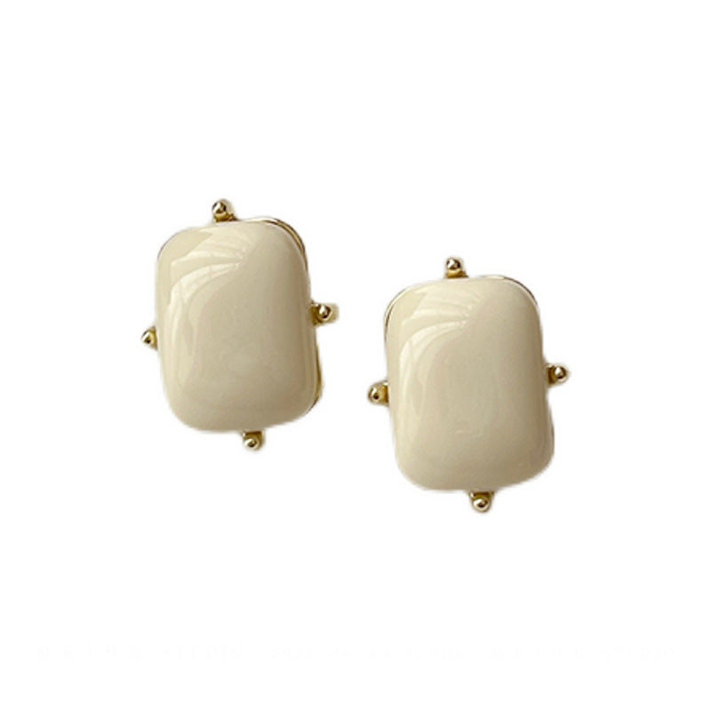 French Style Temperament White Geometric Elegant Trendy High-grade Earrings