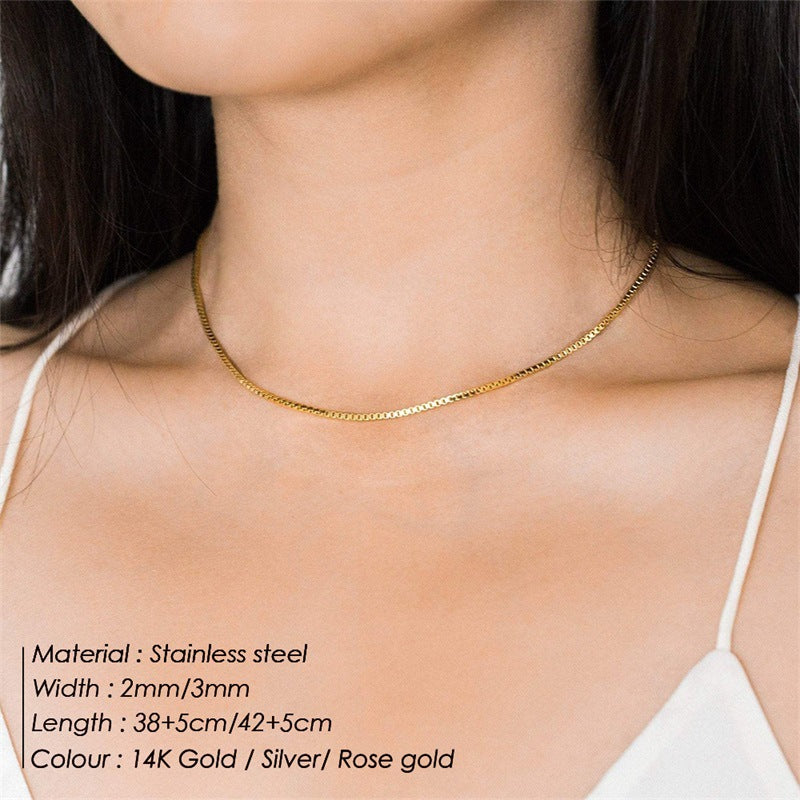 Fashion Simple Box Chain Clavicle Gold-plated Necklace