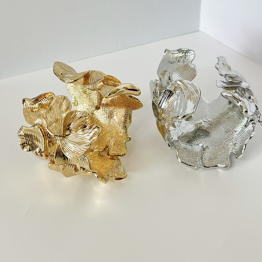 Exaggerated Metal Leaf Petal Stitching Wide Fashionable Bracelet