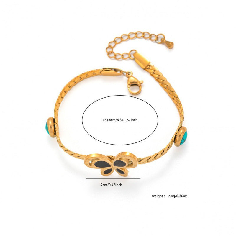 Women's Stainless Steel Inlaid Turquoise Cuban Butterfly Vintage Love Bracelets